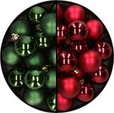 Decoris Kaemingk B.V. 32x stuks kunststof kerstballen mix van donkergroen en donkerrood 6 cm