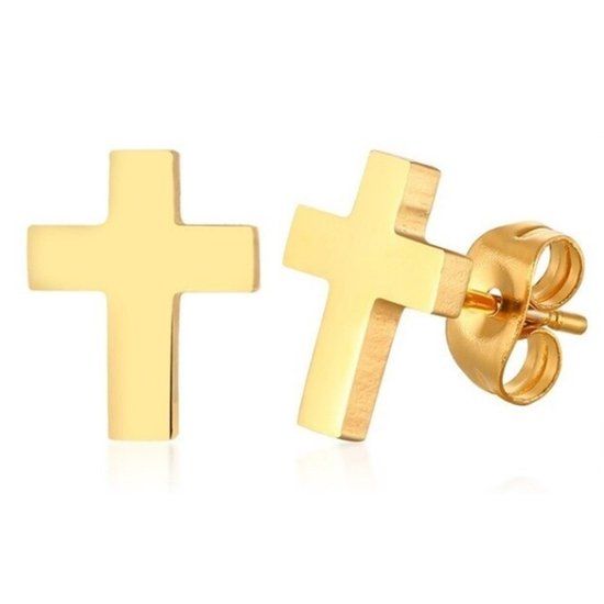 LGT JWLS LGT Jewels Stalen heren oorbellen Kruis Goudkleurig