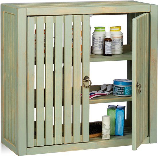 Relaxdays Hangende Kast - Bamboe - 50x52x20cm - 2 Deuren - Groen