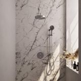 Topa BRAUER Stripe Thermostatische Inbouw Regendouche - 3-weg - rond - SET 47 - 25cm douchekop - gebogen muurarm - 3-standen handdouche - doucheslang - geïntegreerde glijstang - RVS-kleurig geborsteld PVD