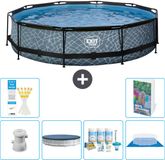 EXIT Toys EXIT Rond Stone Frame Zwembad - 360 x 76 cm - Inclusief Pomp - Afdekzeil - Grondzeil