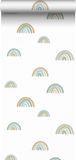ESTAHome Vliesbehang Regenboogjes Vergrijsd Mintgroen en Vergrijsd Blauw - 53 cm x 10.05 m
