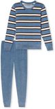 Schiesser Badstof Dames Pyjama met Boordjes - Streep - Casual Essentials - Maat 42 - Blauw
