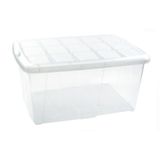 Plasticforte opslagbak organizers met deksel - transparant/wit - 60 liter - kunststof