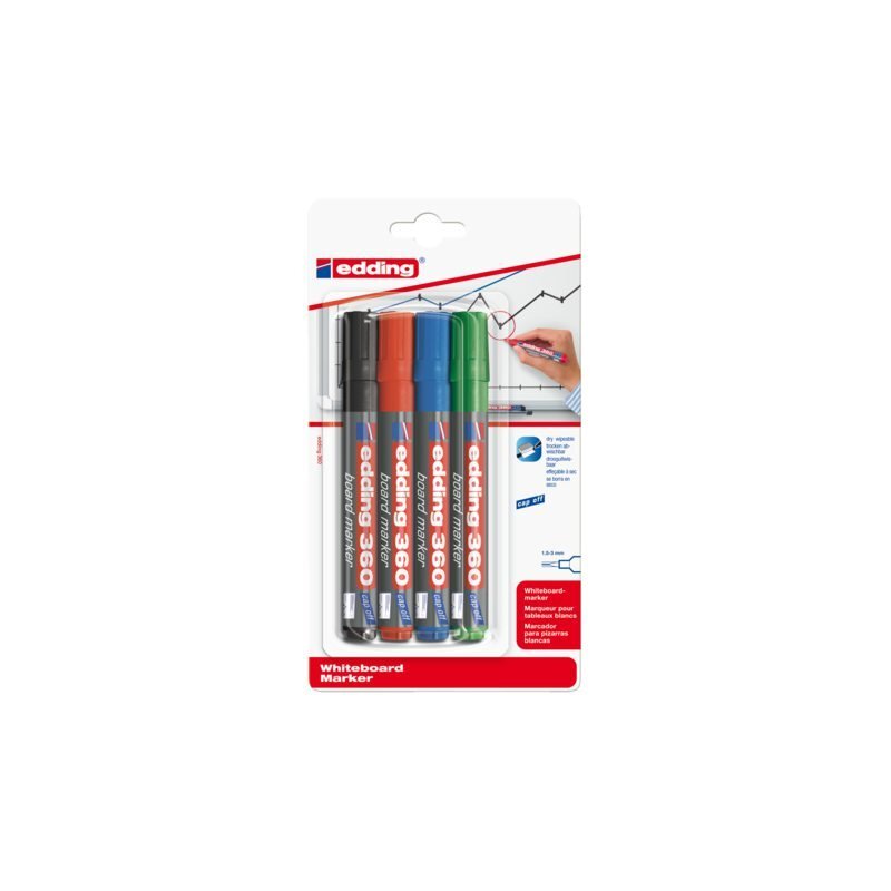 Edding Viltstift 360 whiteboard rond assorti 3mm blister à 4