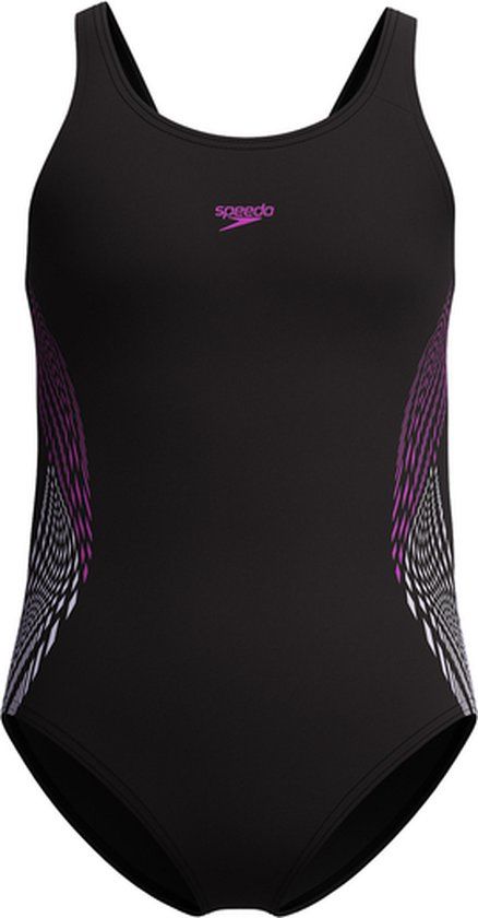 Speedo Placement Muscleback Meisjes Sportbadpak - Zwart/Roze - Maat 152