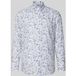 OLYMP Luxor modern fit overhemd - dobby - wit met olijfgroen en blauw dessin - Strijkvrij - Boordmaat: 45 (EU maat: XXL)