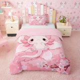 Axolotl Literie 135 x 200 cm - Mignonne axolotl avec fleur de cerisier et 1 taie d'oreiller