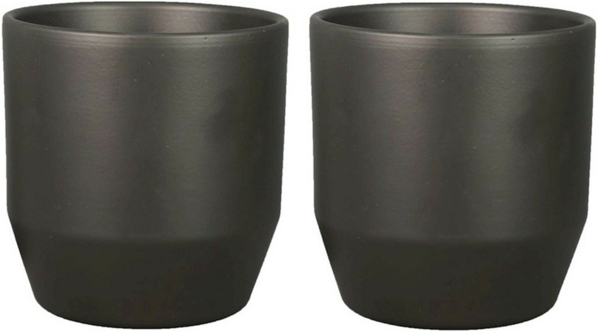 Bela Arte Plantenpot - 2x - keramiek - mat antraciet - D21.5/H20 cm