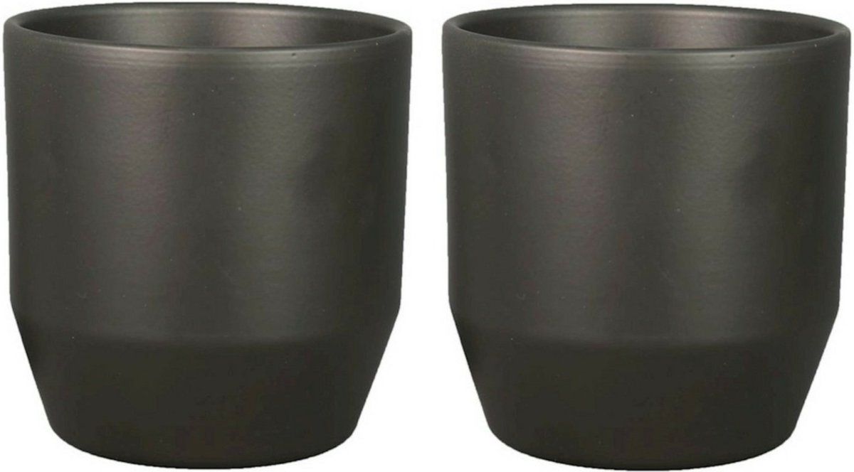 Bela Arte Plantenpot - 2 stuks - keramiek - mat antraciet - D21.5/H20 cm