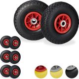 Merkloos 8x steekwagenwiel - 3.00-4 - rubberband - kogellager - 20 mm as - zwart-rood