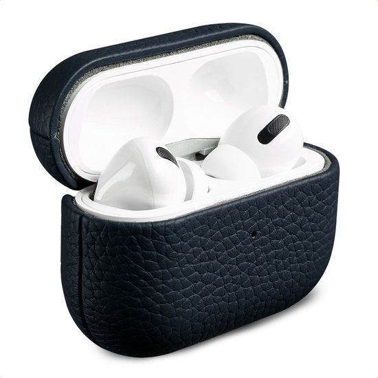 Accezz Echt Leren Case - Hoesje geschikt voor AirPods Pro - Donkerblauw