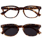 Leesbril The Reading Glasses Company Leesbril Bruine Schildpad Lezers Met Bijpassende Zonnelezer Tweeling Pak Mannen Vrouwen RS14-2T +2,00