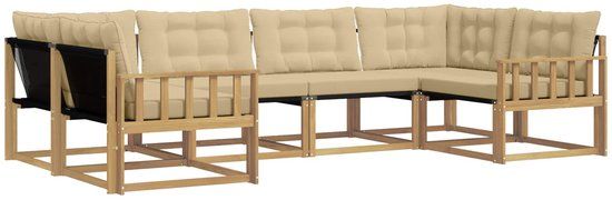 vidaXL Hoek loungeset 6-delig Acacia Hout Wit en Beige