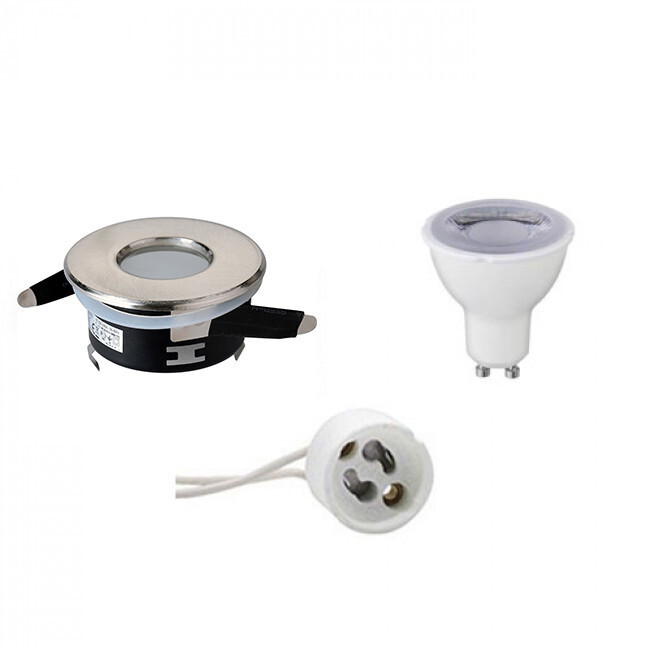 BES LED LED Spot Set - GU10 Fitting - Waterdicht IP65 - Dimbaar - Inbouw Rond - Mat Chroom - 6W - Warm Wit 3000K - Ã˜82mm