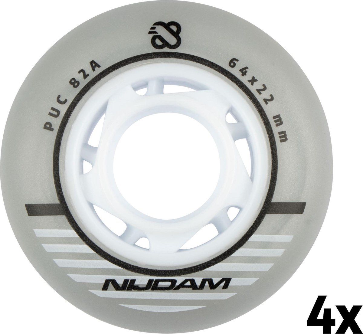 Nijdam Inline Skate Wielen Set - 64x22 mm - 4st - Silver - Zilver/Wit/Zwart