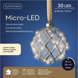 Lumineo Verlichte kerstbal - glas - aan lint - D14 cm - goud - 15 led lampjes - warm wit