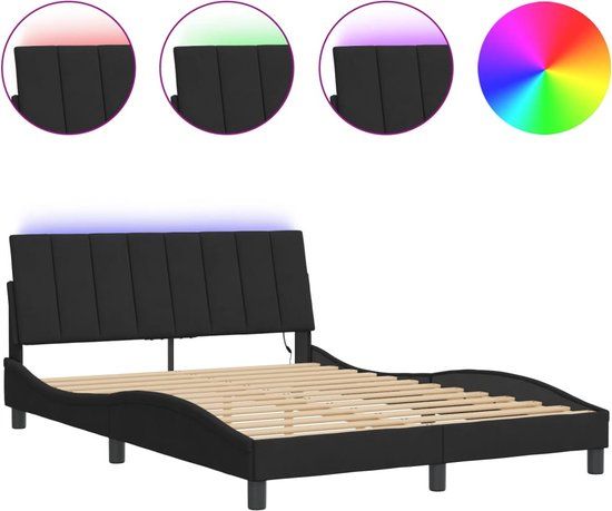 vidaXL Bedframe met LED Verlichting Zwart Fluweel 140x200 cm