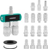 VONROC Luchtkoppelingen set – 16-delig – Accessoireset voor persluchtsystemen – 1/4" – EU-RO/DIN 7.2 mm