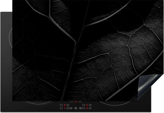 KitchenYeah® Inductie beschermer 77x51 cm - Schaduwen over een blad - zwart wit