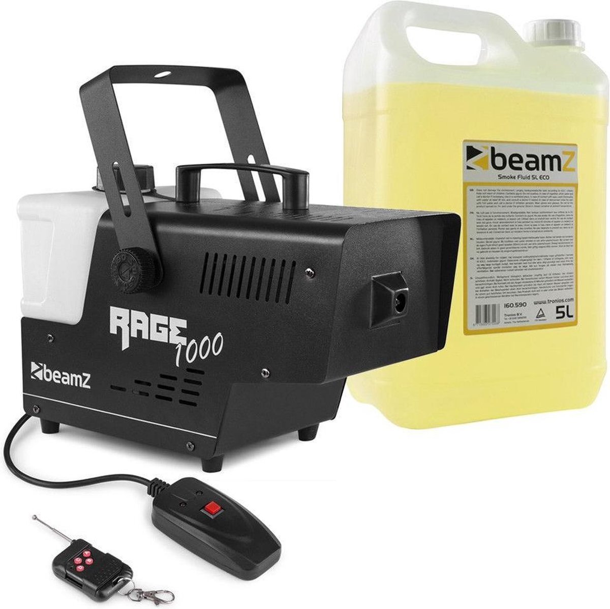 BeamZ Rookmachine - RAGE1000 met draadloze bediening + 5L rookvloeistof