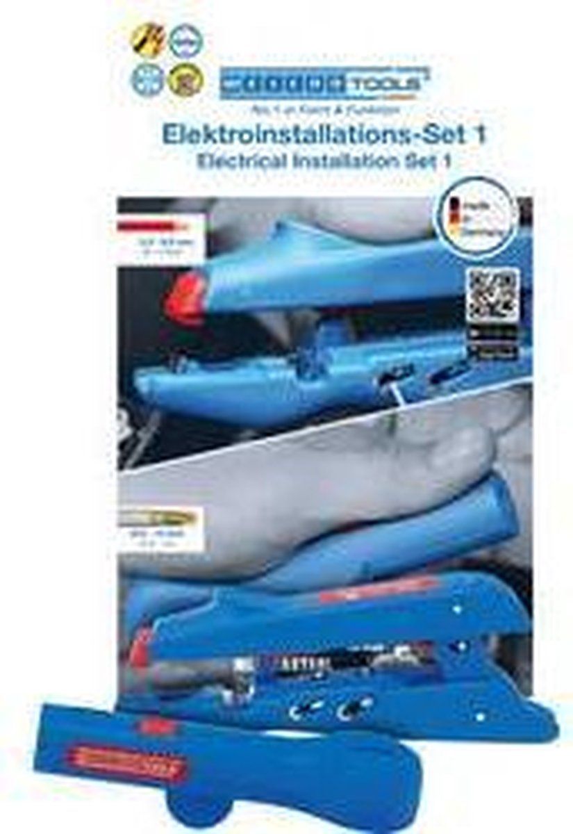 WEICON elektrische installatieset nr. 1 met krimptang en ronde kabelstripper, blauw/rood