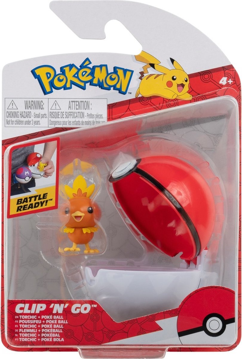 Pokémon Pokémon PKW0157 - Clip'n'Go Pokébal - Flemmli en Pokeball, officiële Pokébal met beweegbare 5 cm figuur