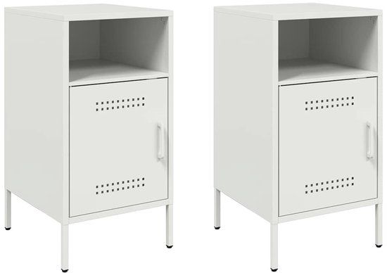 vidaXL Nachtkastjes - Wit - Staal - 36x39x68 cm - Set van 2