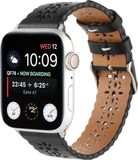 Strap-it Leren band met patroon - Geschikt voor Apple Watch bandje - Zwart
