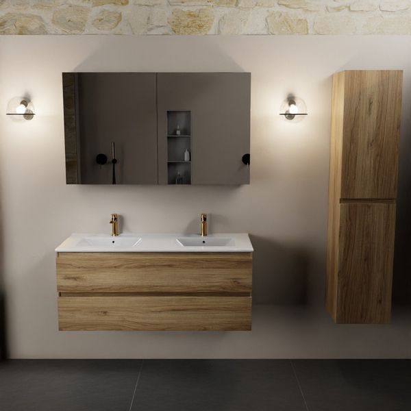 Mondiaz Aivy badmeubelset - 120cm - 2 kraangaten - 2 wasbakken - Met spiegelkast - Melamine Chai