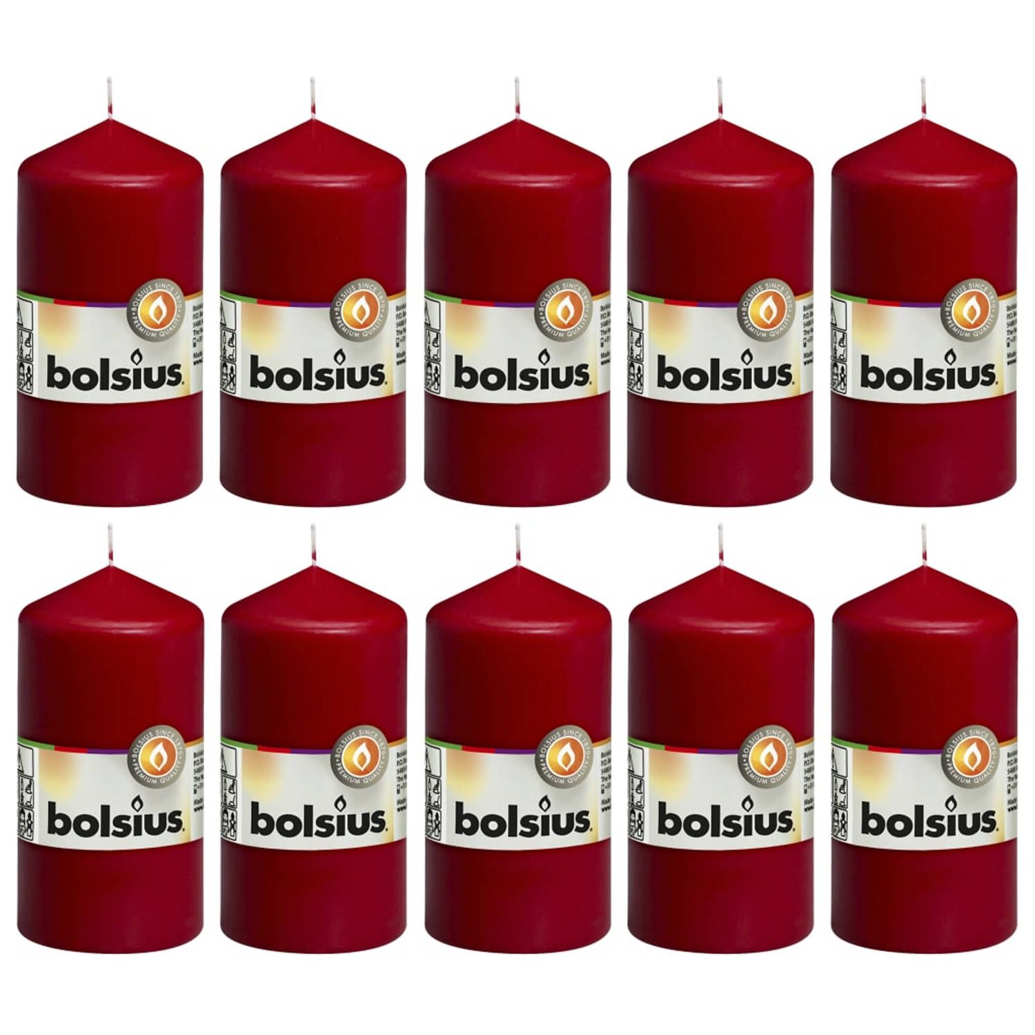Bolsius stompkaarsen 10 stuks 120x58 mm wijnrood