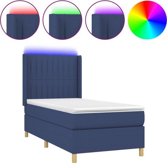 vidaXL Boxspring met matras en LED stof blauw 100x200 cm