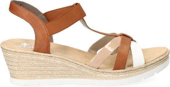 Rieker Dames Sandalen - Bruin, Cognac - Maat 40 - Sandalen met hak - Leer