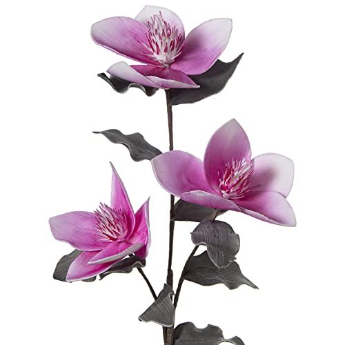 DRW Set van 6 takken met 3 EVA-rubberbloemen en papier in fuchsia, 87 cm - 8434360213091