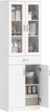 Homcom Keukenvoorraadkast - Spaanplaat, Gehard Glas - 60L x 35D x 180H cm - Wit