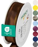 Halbach Seidenbänder Premium cadeaulint met draadrand, breedte 25 mm, lengte 25 m, Öko-Tex 100 gecertificeerd lint, taftband Made in Germany, kleur: donkerbruin