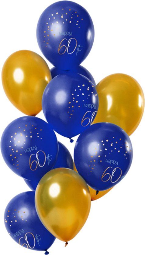 Folat Ballonnen Elegant True Blue 60 jaar 30 cm - 12 stuks