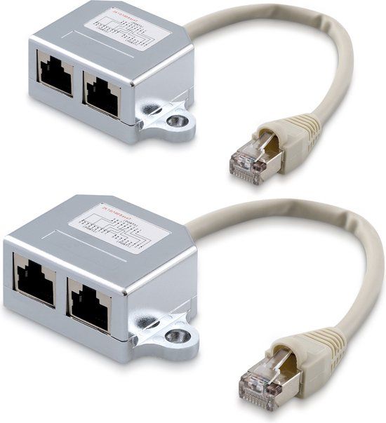 kwmobile 2x netwerkkabel splitter - Adapter met 2 poorten - 1x RJ45 naar 2x RJ45 (Cat5/Cat6) - Verdubbelaar LAN-aansluiting - RJ45 koppelstuk