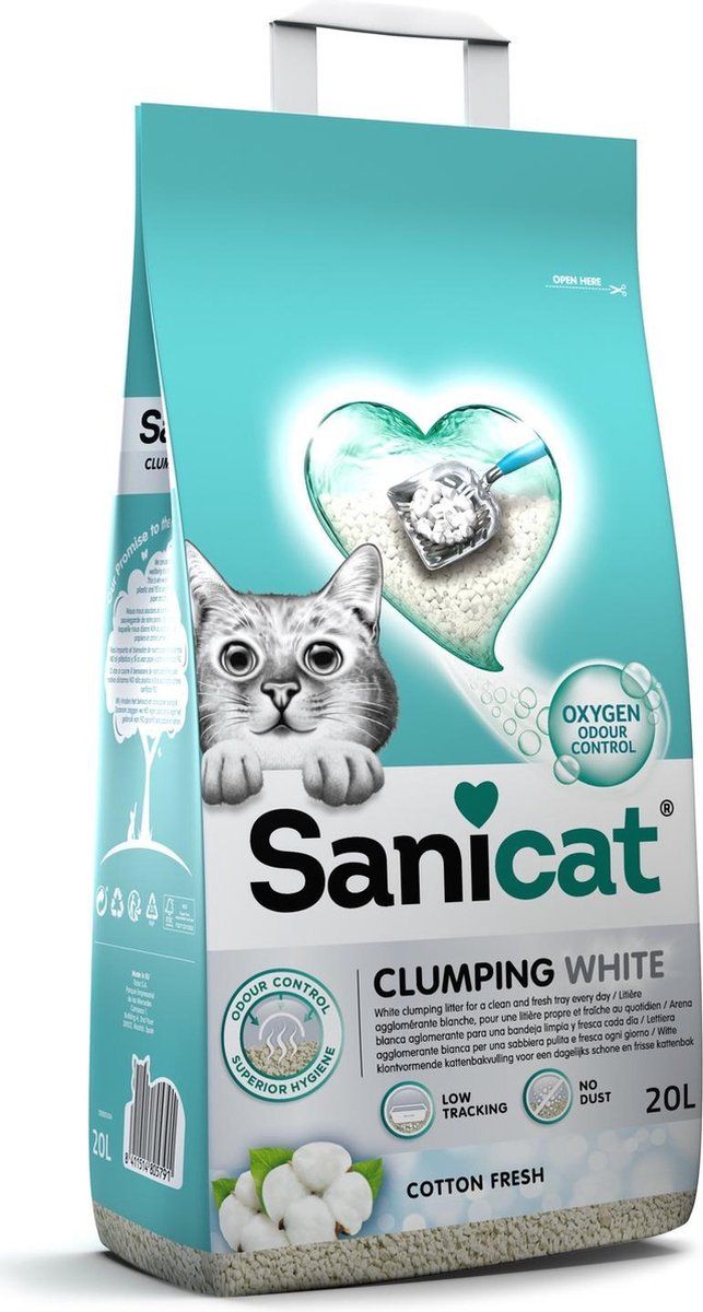 Sanicat Kattenbakvulling Clumping White Cotton Fresh 20 liter