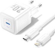 Vention 1-Port USB-C Gan Charger 20W with USB-C to Lighting Cable 1M EU-Plug White