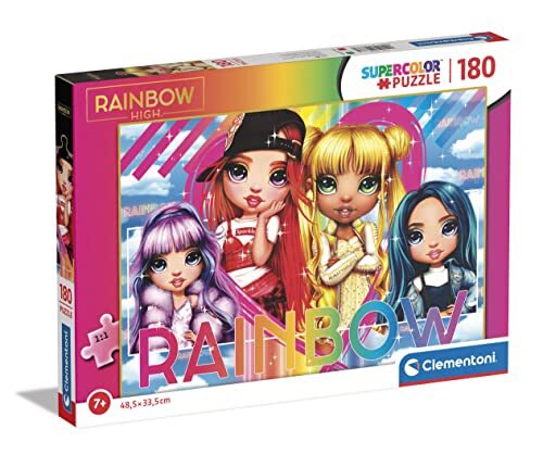 Clementoni Rainbow High Supercolor High-180 stukjes, Made in Italy, 7 jaar, cartoon-puzzel, meisjes, meerkleurig, medium, 29776