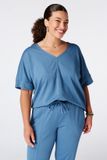 MS Mode Basic top met wafelstructuur V-hals korte mouw Hemels blauw