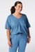 MS Mode Basic top met wafelstructuur V-hals korte mouw Hemels blauw