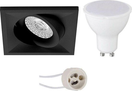 BES LED Voordeelset LED Spot Set - Pragmi Qiundo Pro - GU10 Fitting - Inbouw Vierkant - Mat Zwart - 6W - Natuurlijk Wit 4200K - Kantelbaar - 80mm