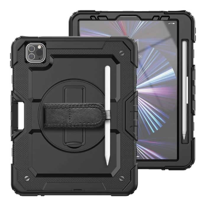 R-JUST Armor Hoesje voor iPad Pro 11 met Kickstand / Polsband / Pennenhouder - Heavy Duty Cover Case Zwart