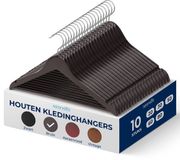 SereneLife Houten kleerhangers – dunne kleerhangers ruimtebesparend – 360° draaibare haak – belastbaar tot 4,5 kg – ideaal voor jassen, jassen, broeken en jurken – 10 stuks – bruin