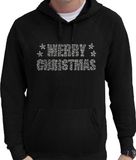 Bellatio Decorations Glitter foute kersttrui met capuchon zwart Merry Christmas glitter steentjes/ rhinestones voor heren - Hoodies - Glitter kerstkleding/ outfit L