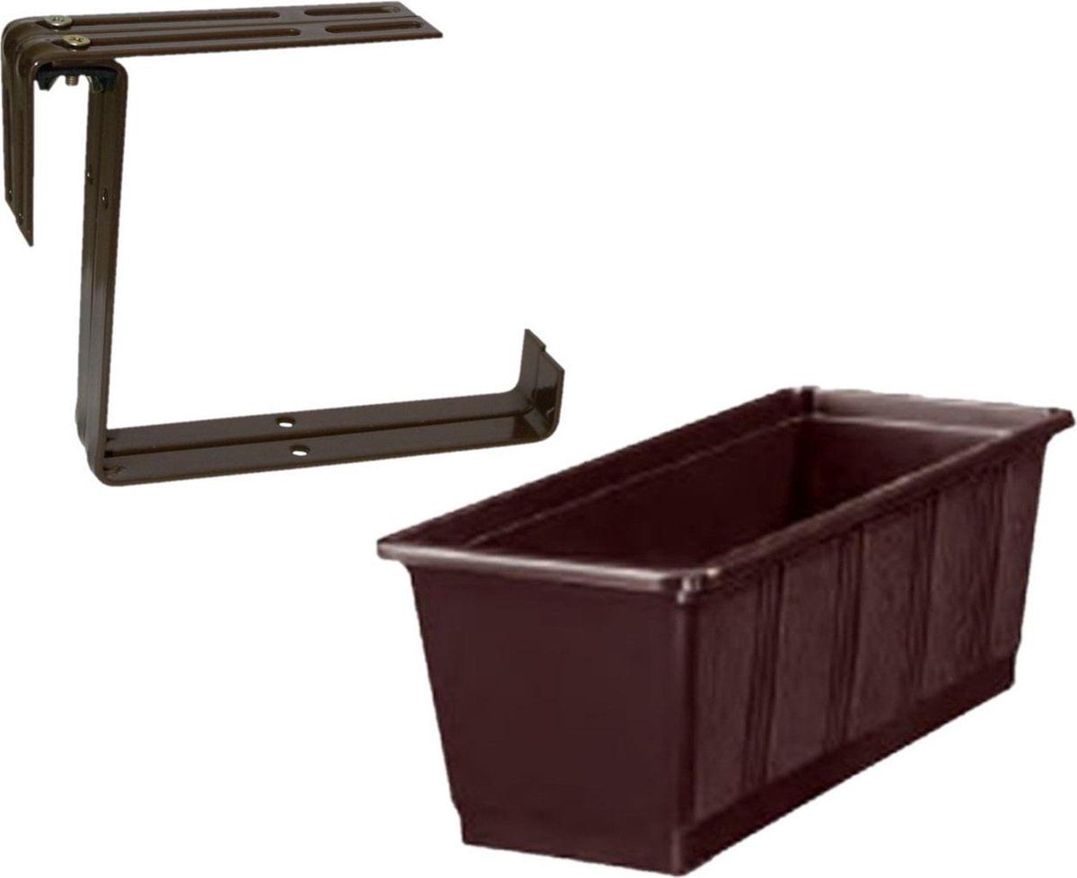 Geli Kunststof plantenbak brown rechthoekig 60 cm met 2 verstelbare railing beugels