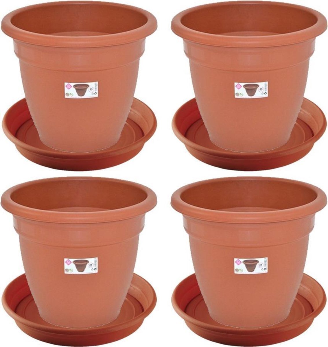 Hega hogar 4x stuks bloempotten met onderschaal terra cotta rond diameter 35 cm