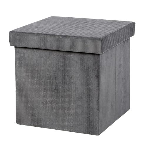 Urban Living KUBE "GERIBDE VELOURS" OPVOUWBARE OPBERGPOEF GRIJS 37,5XH37,5CM